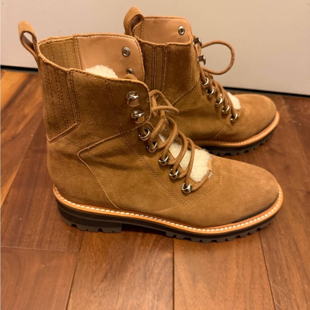 Marc Fisher x Elizabeth Sulcer Shearling & Suede Lace-Up Boots • Size 7.5
